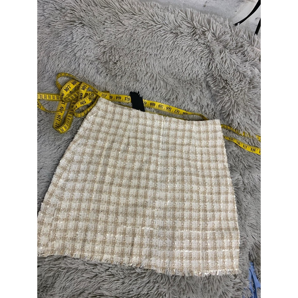 Lulus Preppy Reputation Ivory Plaid Tweed Faux-Wrap Mini‎ Skirt NWT Sz S